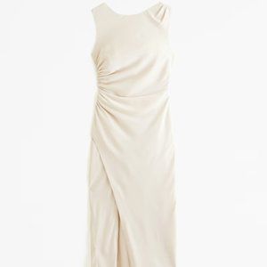 Draped High-Neck Shell Midi Dress